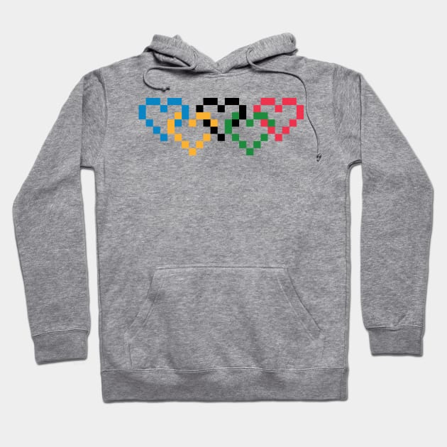 Pixel Heart Shaped Olympic Colored Linked Rings Hoodie by gkillerb